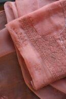Peach Noor Organza Silk Chikankari Unstitched Kurta Dupatta Set