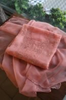 Peach Noor Organza Silk Chikankari Unstitched Kurta Dupatta Set