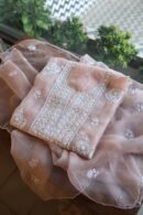 Peach Noor Organza Silk Chikankari Unstitched Kurta Dupatta Set