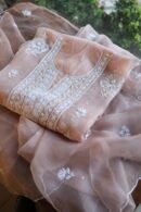Peach Noor Organza Silk Chikankari Unstitched Kurta Dupatta Set