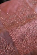 Peach Noor Organza Silk Chikankari Unstitched Kurta Dupatta Set