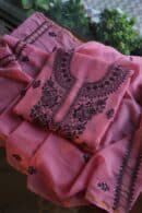 Pink & Black Mal Cotton Chikankari Unstitched Kurta Dupatta Fabrics With Kamdani