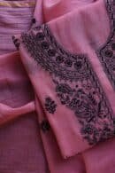 Pink & Black Mal Cotton Chikankari Unstitched Kurta Dupatta Fabrics With Kamdani