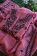 Pink & Black Mal Cotton Chikankari Unstitched Kurta Dupatta Fabrics With Kamdani
