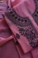 Pink & Black Mal Cotton Chikankari Unstitched Kurta Dupatta Fabrics With Kamdani