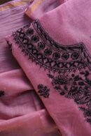 Pink & Black Mal Cotton Chikankari Unstitched Kurta Dupatta Fabrics With Kamdani