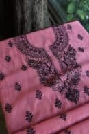 Pink & Black Mal Cotton Chikankari Unstitched Kurta Dupatta Fabrics With Kamdani