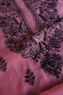 Pink & Black Mal Cotton Chikankari Unstitched Kurta Dupatta Fabrics With Kamdani