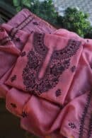 Pink & Black Mal Cotton Chikankari Unstitched Kurta Dupatta Fabrics With Kamdani
