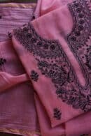Pink & Black Mal Cotton Chikankari Unstitched Kurta Dupatta Fabrics With Kamdani