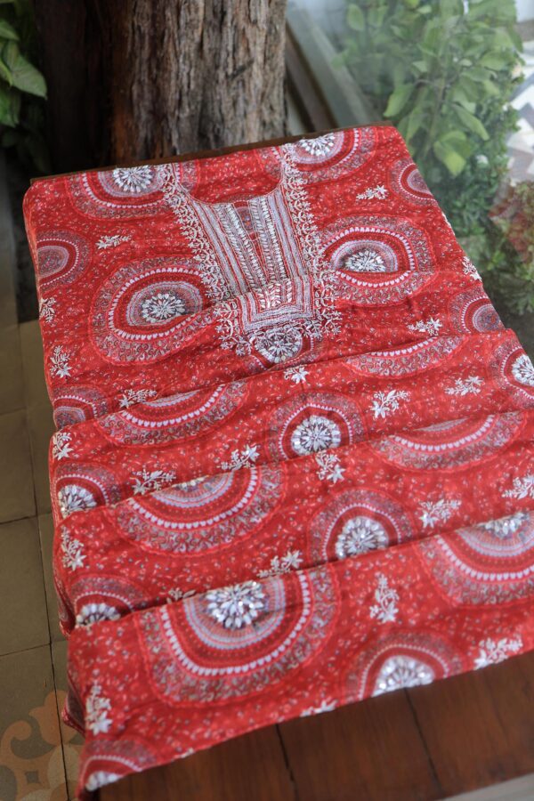 Pink Muslin Chikankari Kurta Fabrics - Image 2