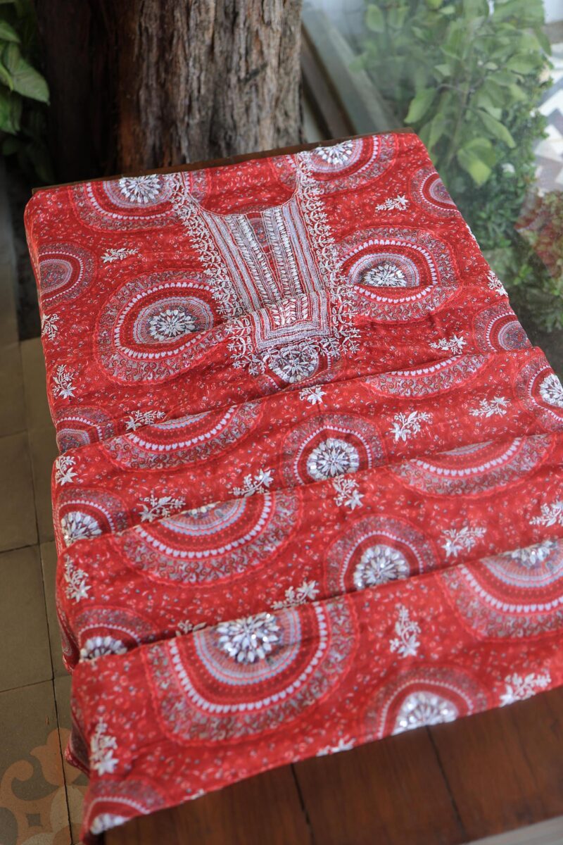 Pink Muslin Chikankari Kurta Fabrics