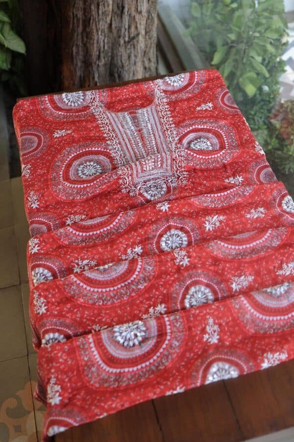 Carrot Pink Muslin Chikankari Unstitched Kurta Fabrics - Image 2