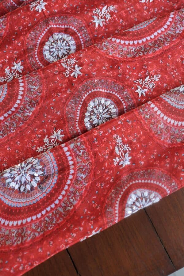 Carrot Pink Muslin Chikankari Unstitched Kurta Fabrics - Image 3
