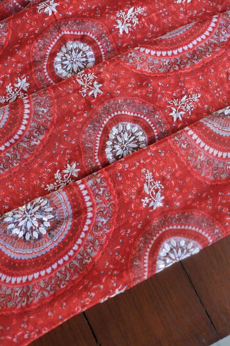 Carrot Pink Muslin Chikankari Unstitched Kurta Fabrics