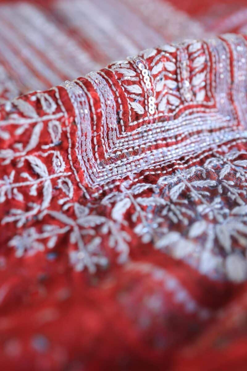 Carrot Pink Muslin Chikankari Unstitched Kurta Fabrics