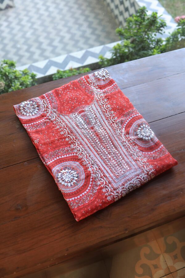 Pink Muslin Chikankari Kurta Fabrics - Image 8