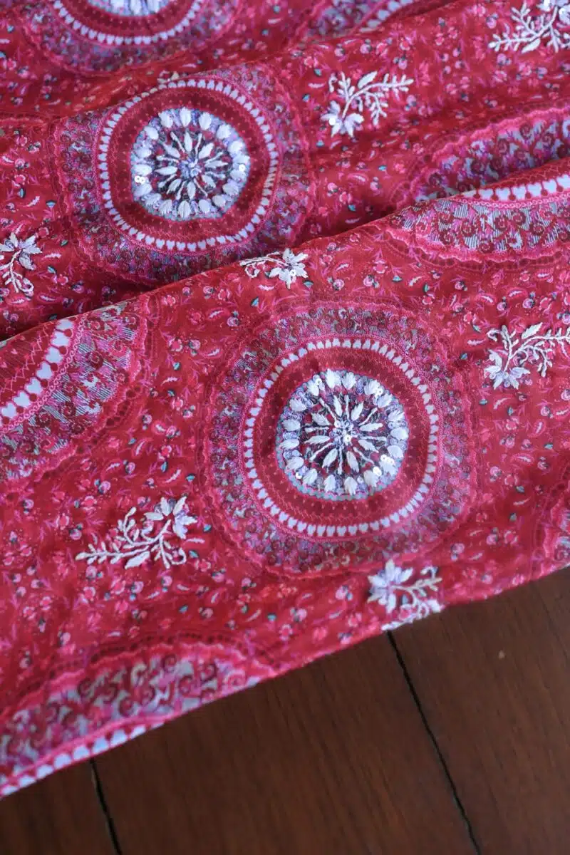 Pink Muslin Chikankari Unstitched Kurta Fabrics