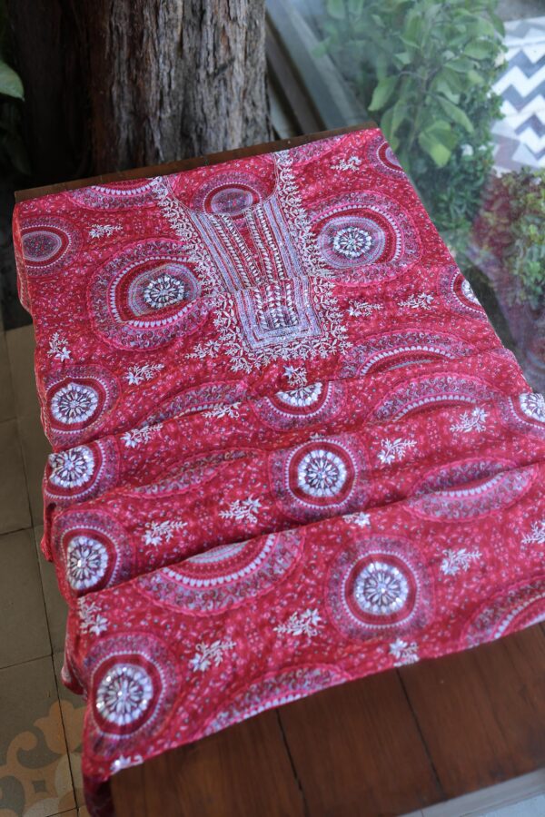 Pink Muslin Chikankari Unstitched Kurta Fabrics - Image 4