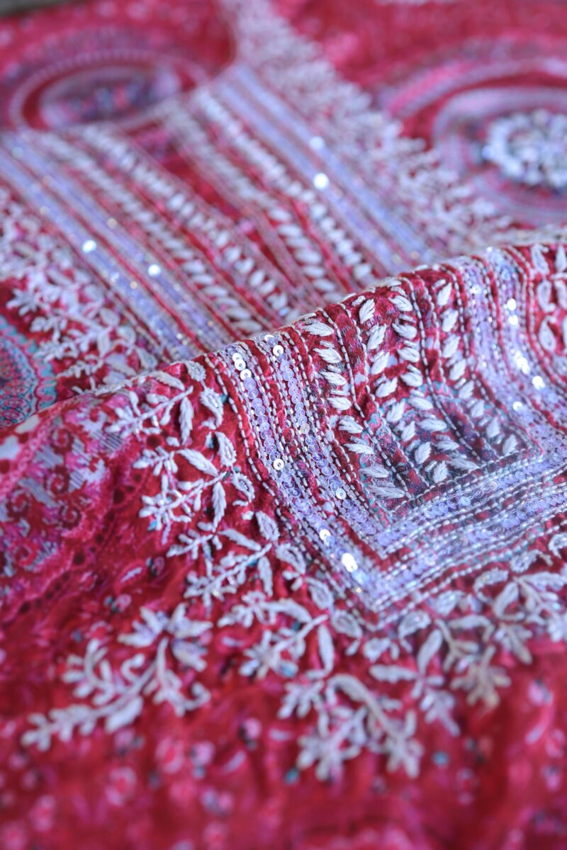 Pink Muslin Chikankari Unstitched Kurta Fabrics
