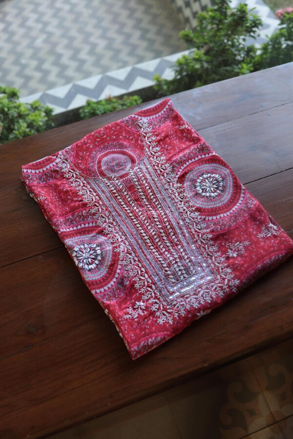 Pink Muslin Chikankari Unstitched Kurta Fabrics - Image 8