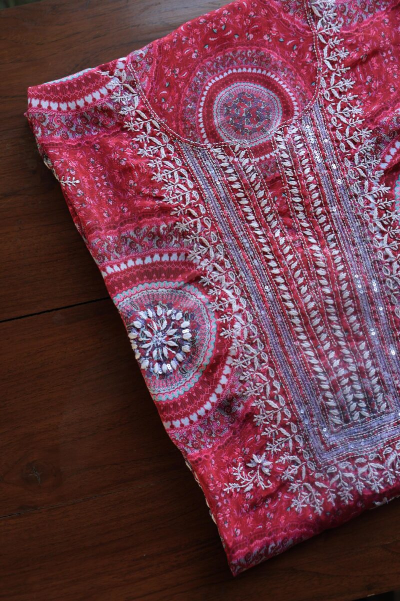 Pink Muslin Chikankari Unstitched Kurta Fabrics