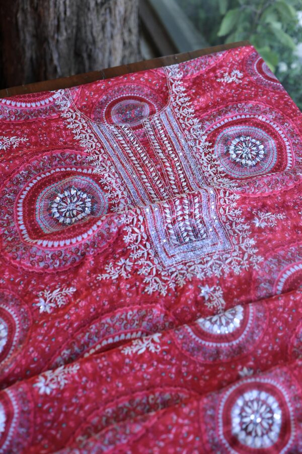 Pink Muslin Chikankari Unstitched Kurta Fabrics