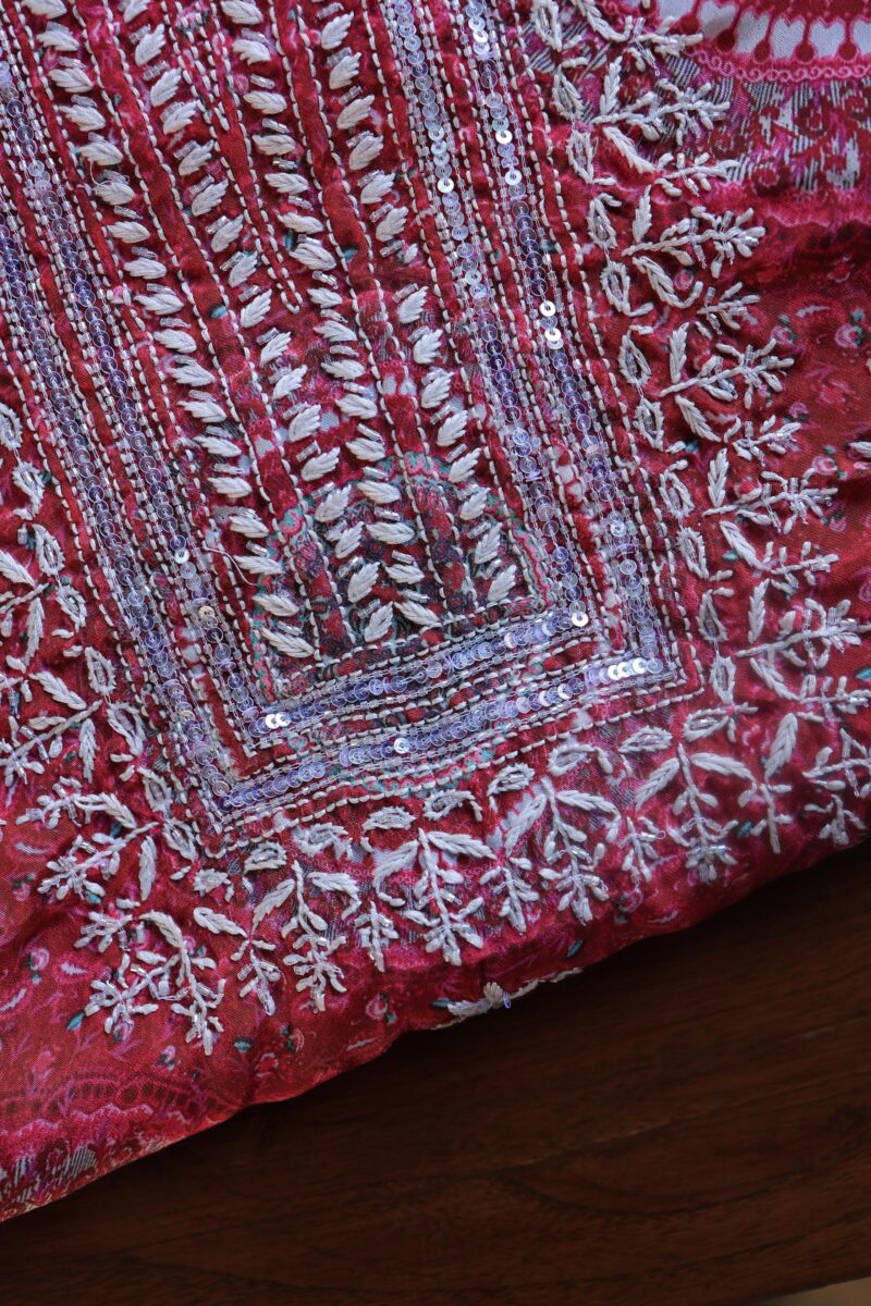 Pink Muslin Chikankari Unstitched Kurta Fabrics