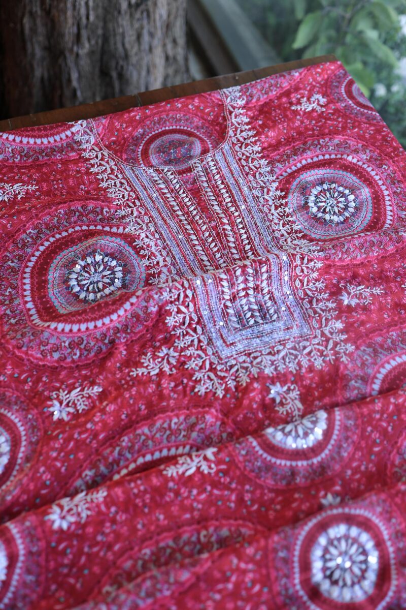 Pink Muslin Chikankari Unstitched Kurta Fabrics