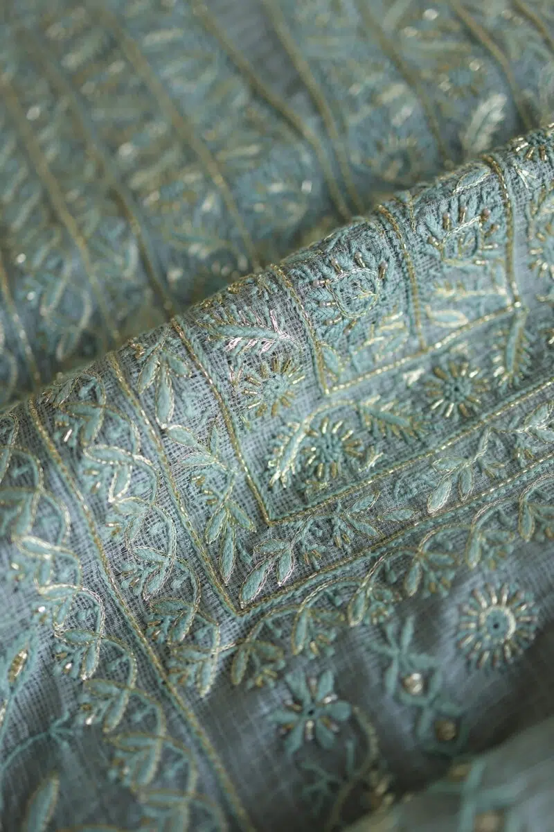 Powder Ash Shade Rasm Kota Tussar Chikankari Unstitched Chikankari Fabrics
