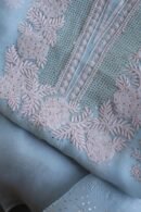 Powder Blue Noor Organza Silk Chikankari Unstitched Kurta Dupatta Set