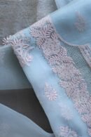 Powder Blue Noor Organza Silk Chikankari Unstitched Kurta Dupatta Set