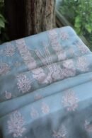 Powder Blue Noor Organza Silk Chikankari Unstitched Kurta Dupatta Set