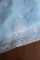 Powder Blue Noor Organza Silk Chikankari Unstitched Kurta Dupatta Set