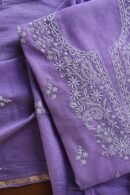 Purple Mal Cotton Chikankari Unstitched Kurta Dupatta Fabrics With Kamdani