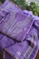 Purple Mal Cotton Chikankari Unstitched Kurta Dupatta Fabrics With Kamdani