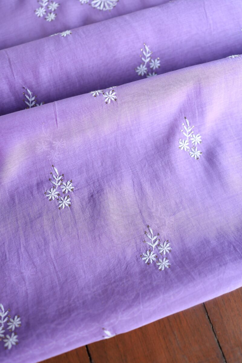Purple Mal Cotton Chikankari Unstitched Kurta Dupatta Fabrics With Kamdani