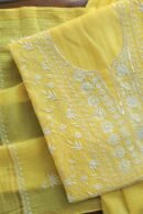 Yellow Crush Chanderi Sequins Chikankari Kurta Dupatta Set
