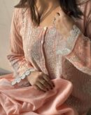 Soft Malmal Stripe Pattern Pearl Work Chikankari Kurta Set