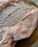 Soft Malmal Stripe Pattern Pearl Work Chikankari Kurta Set