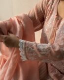 Soft Malmal Stripe Pattern Pearl Work Chikankari Kurta Set