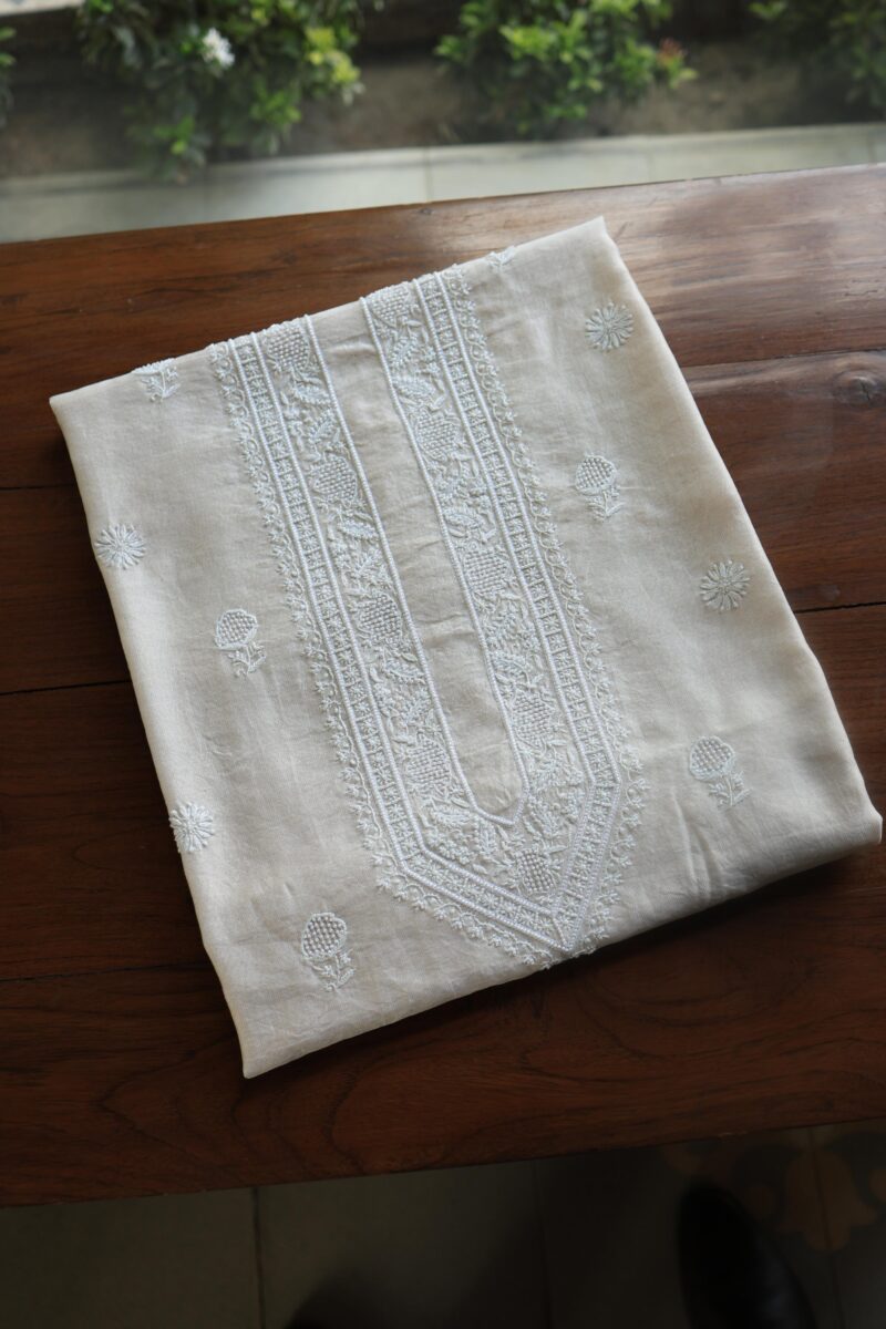 Stripe Tissue Pearl Chikankari Unisex Unstitched Kurta Fabrics