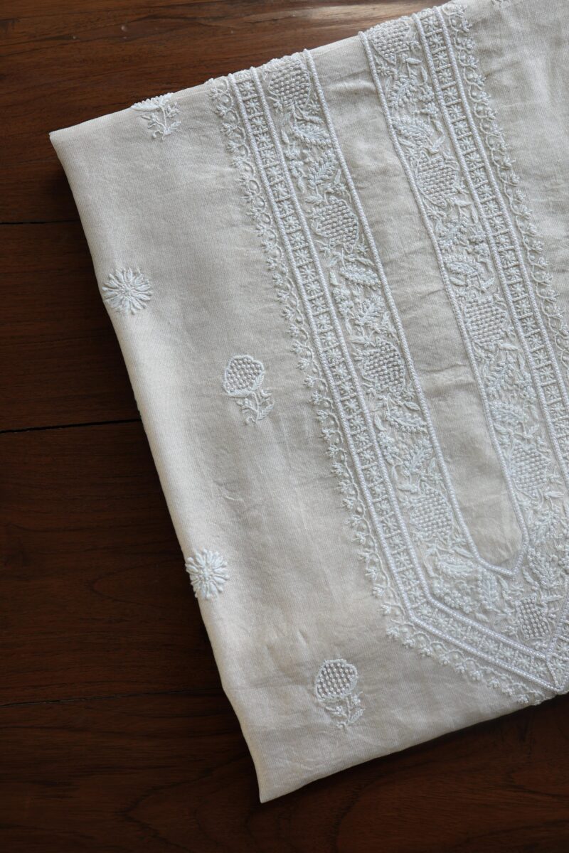 Stripe Tissue Pearl Chikankari Unisex Unstitched Kurta Fabrics