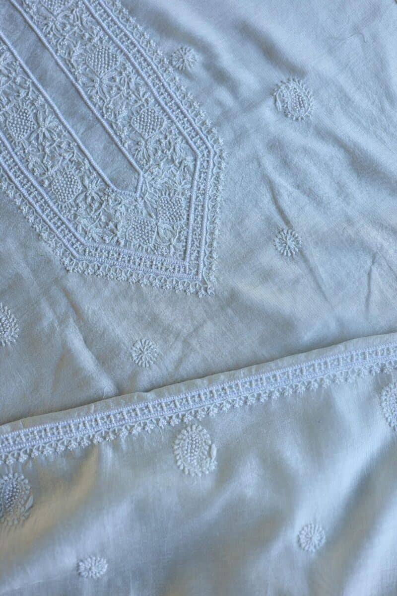 Stripe Tissue Pearl Chikankari Unisex Unstitched Kurta Fabrics