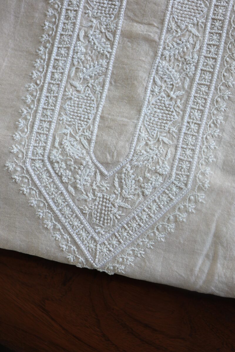 Stripe Tissue Pearl Chikankari Unisex Unstitched Kurta Fabrics