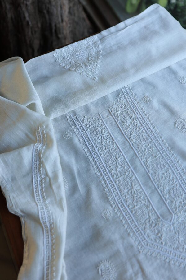 Stripe Tissue Pearl Chikankari Unisex Unstitched Kurta Fabrics - Image 4