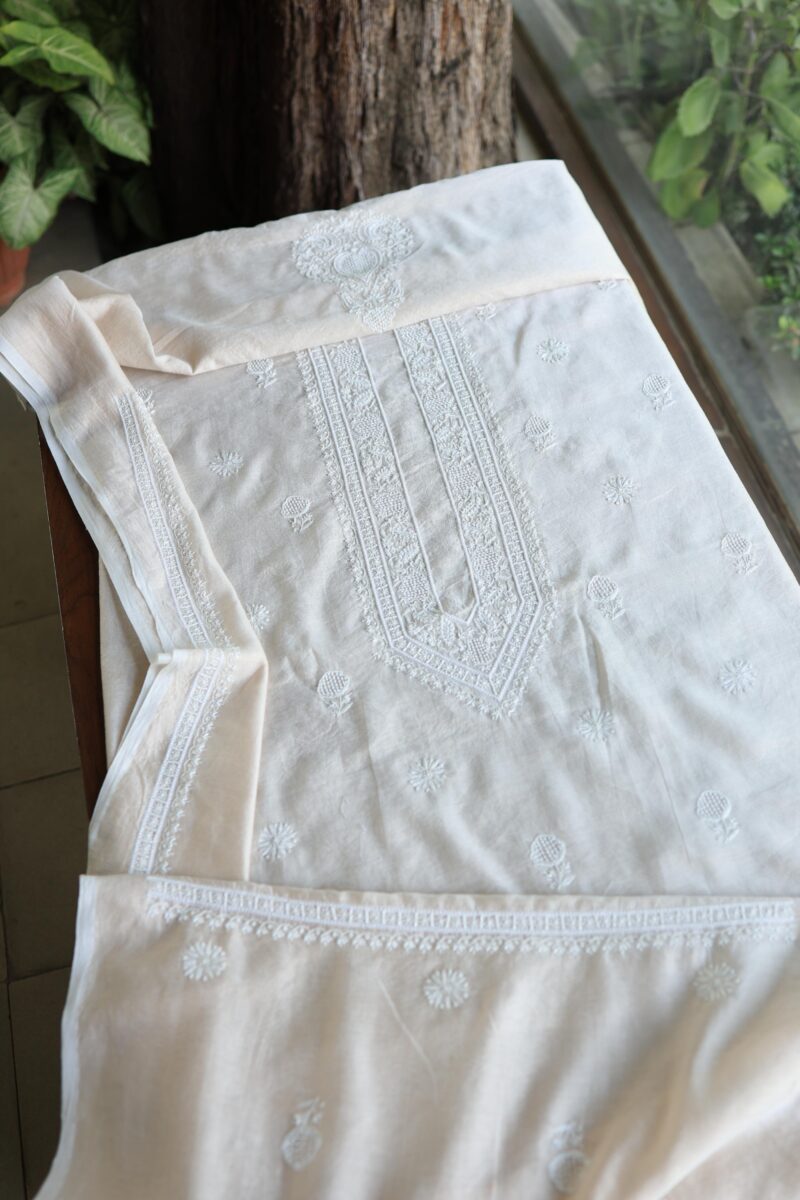 Stripe Tissue Pearl Chikankari Unisex Unstitched Kurta Fabrics