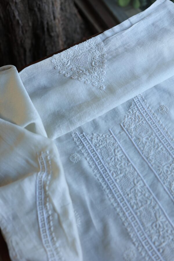 Stripe Tissue Pearl Chikankari Unisex Unstitched Kurta Fabrics