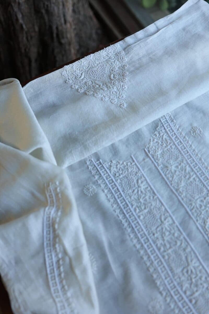 Stripe Tissue Pearl Chikankari Unisex Unstitched Kurta Fabrics