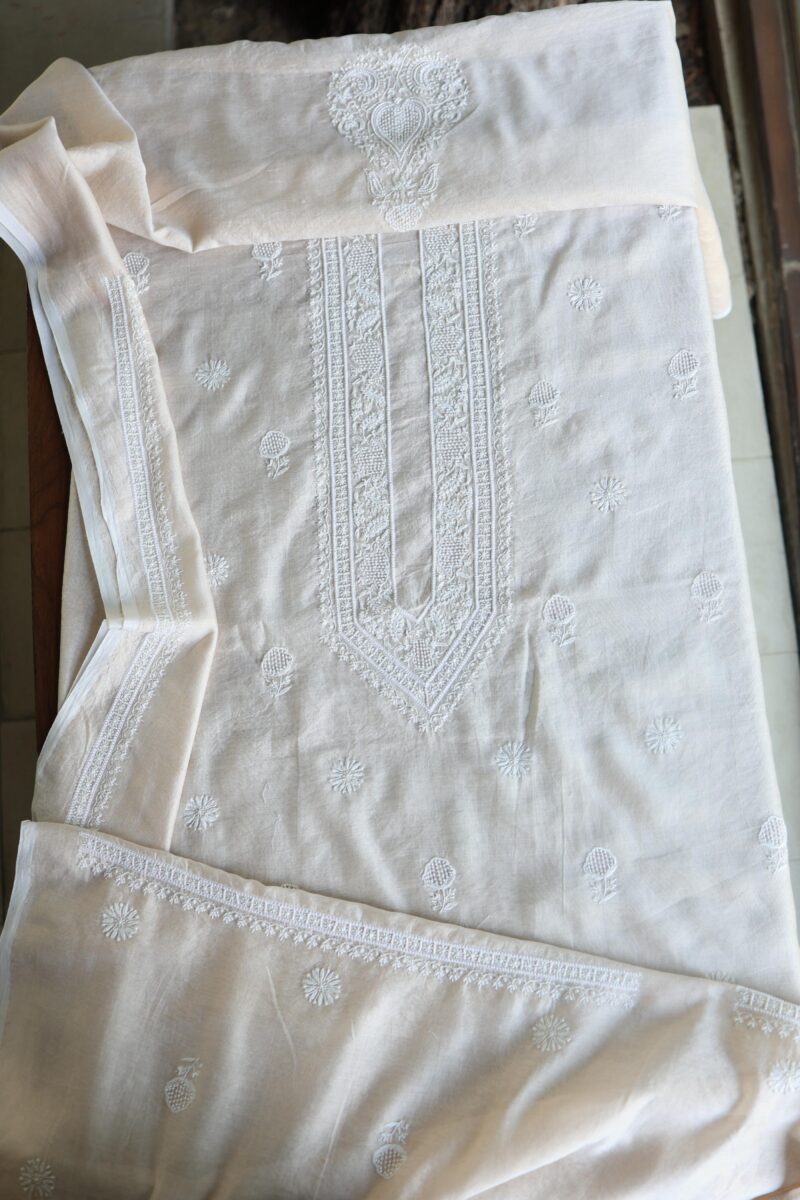 Stripe Tissue Pearl Chikankari Unisex Unstitched Kurta Fabrics